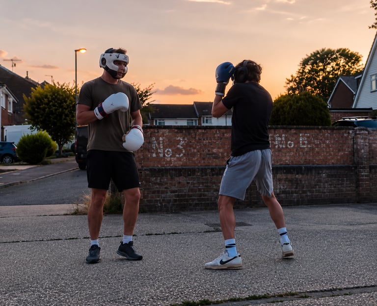 Training photo accompanying JJ C’s testimonial on Gazelle Boxing