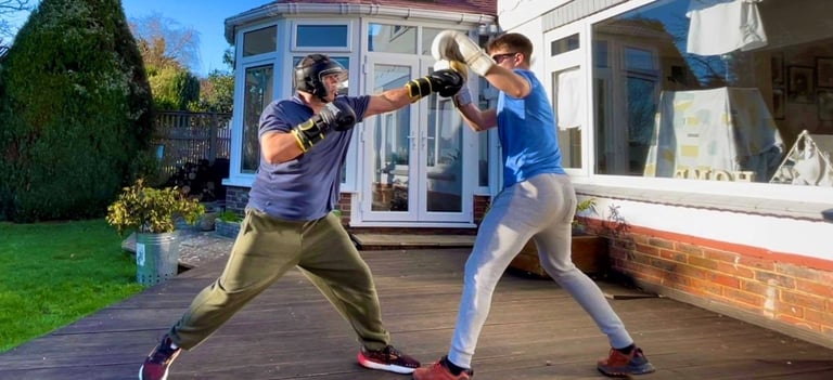 Training photo accompanying Jordan M’s testimonial on Gazelle Boxing