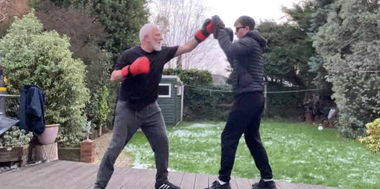 Training photo accompanying Matthew G’s testimonial on Gazelle Boxing